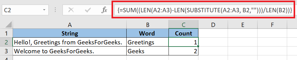 Counting specific words in a range