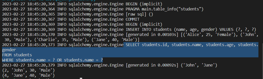 SQL query of SQLAlchemy