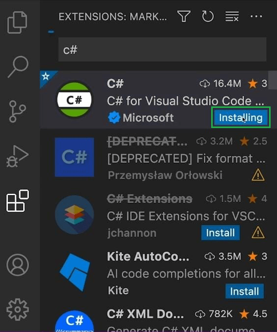 Users will find the Installing symbol