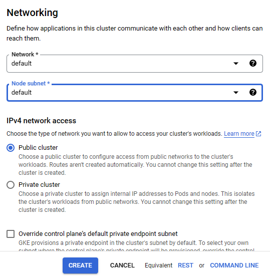 Select Network and subnet