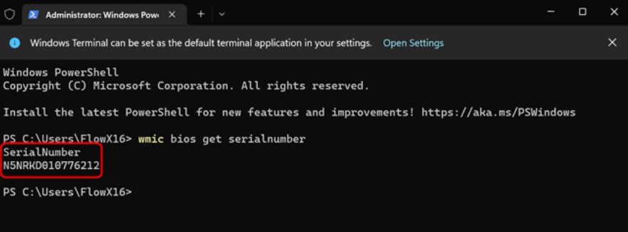 wmic get bios serial number - step 2