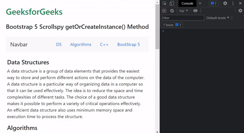 Bootstrap 5 Scrollspy getOrCreateInstance() Method - GeeksforGeeks