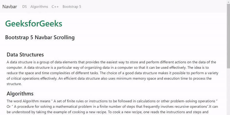 Bootstrap 5 Navbar Scrolling - GeeksforGeeks