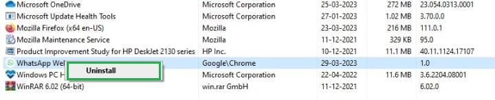 Steps To Uninstall WhatsApp On PC/Laptop - step 2