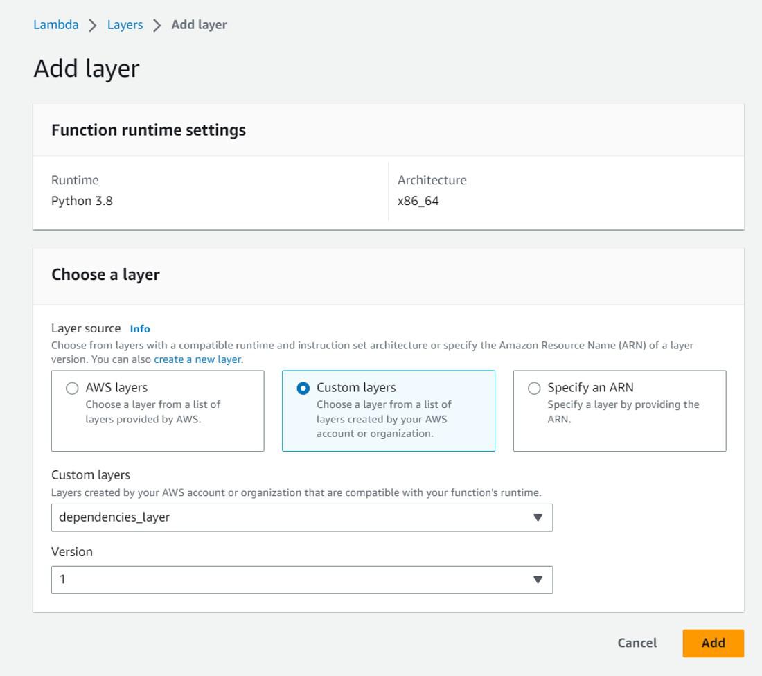 Add Lambda Layer to the function