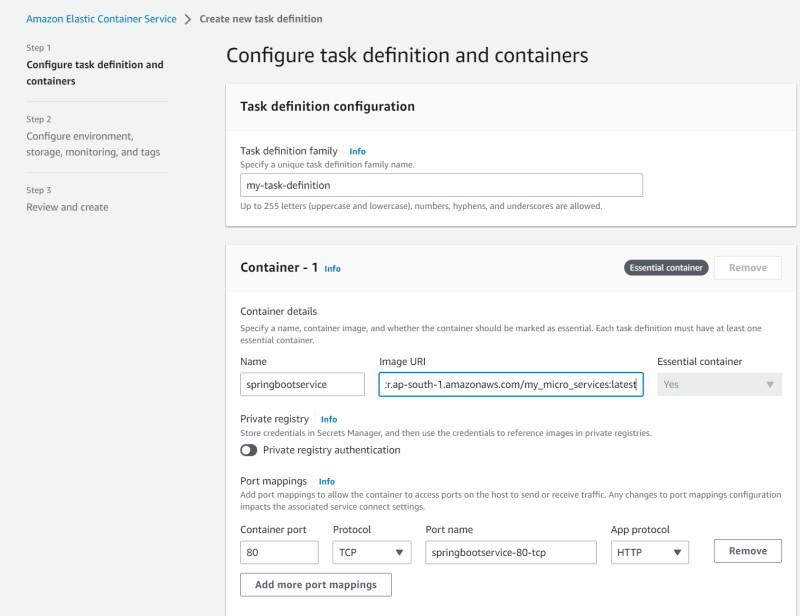 Create Task Definition in ECS