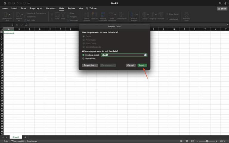 import data prompt, import button
