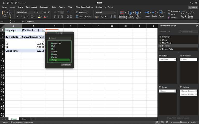 apply filters in pivot table
