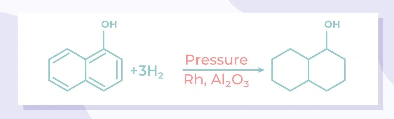 hydrogenation of 1-naphthol to form decalin-ol.