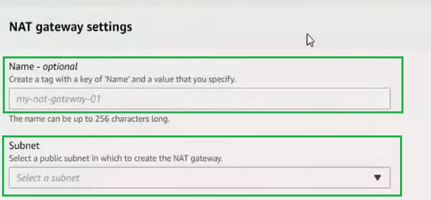 NAT gateway settings