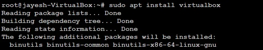 sudo apt install VirtualBox