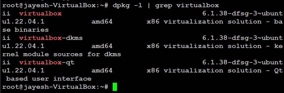 dpkg -l | grep virtualbox