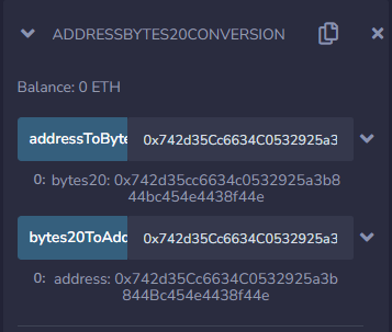 Conversion between addresses and bytes20