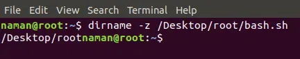 dirname -z /Desktop/root/bash.sh