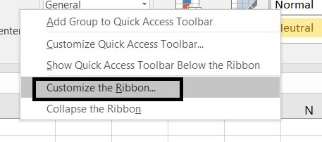 select the customize ribbon.