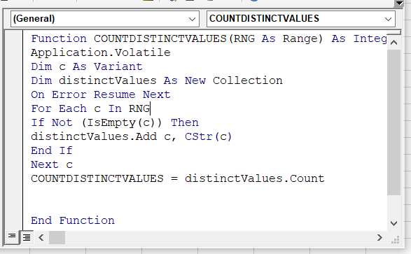 VBA code to Count distinct values.