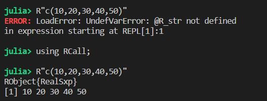 Using R " " (R_string) Method in Julia