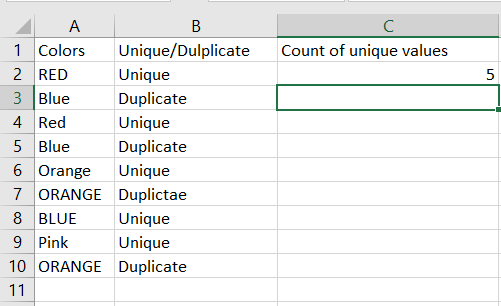 Count Case- Sensitive Unique values.