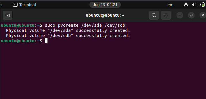 Creating a Physical  Volume of Each Virtual Disk