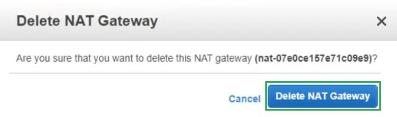 Click on delete NAT gateway 