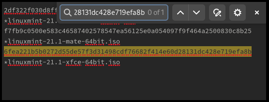 Comparing the output of the command with the checksum in the text file. GFG