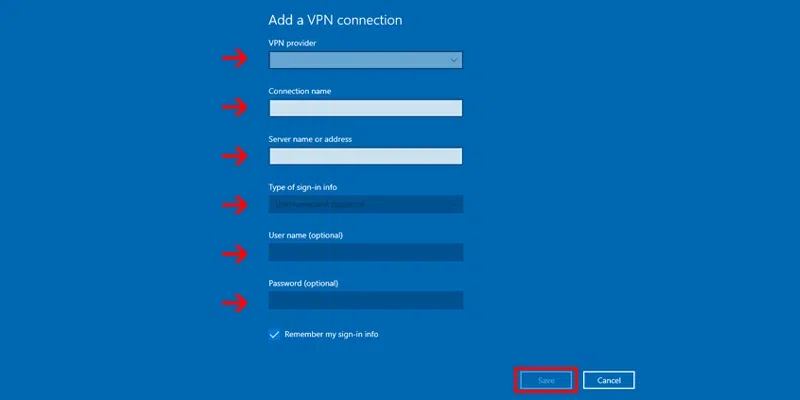 Provide Details in Add VPN Connection