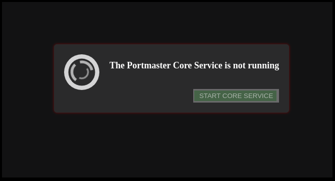 An image showing Portmaster prompting to start the core service. GFG