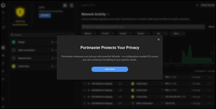 An image showing quick setup of portmaster. GFG