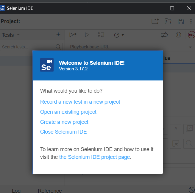 Start Selenium IDE