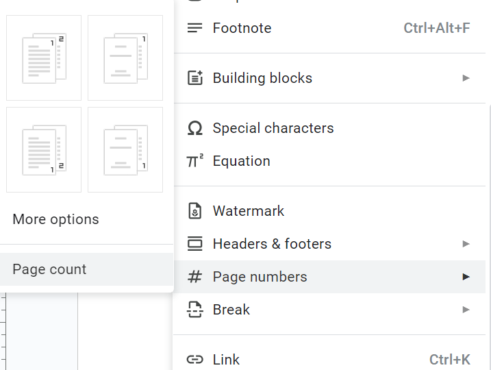 Add Page Count along with Page Numbering in Google Docs