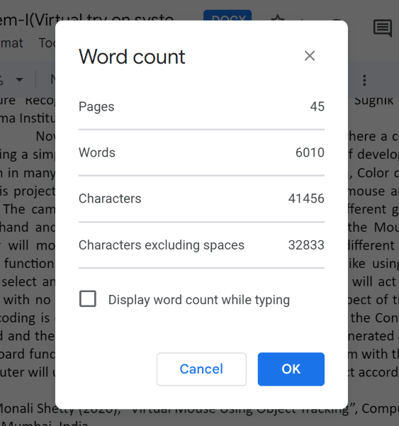 Word Count details