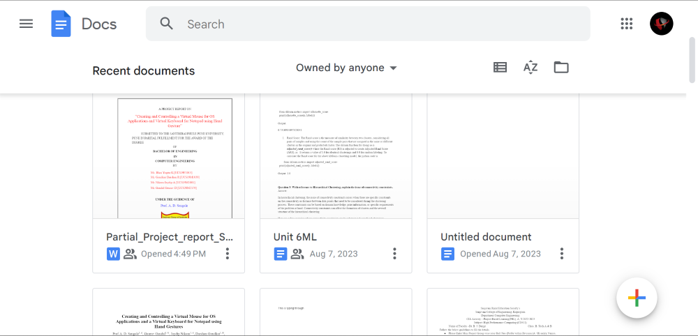 Opening Google Docs