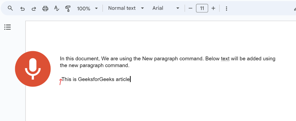 Adding New Paragraph using Voice Command