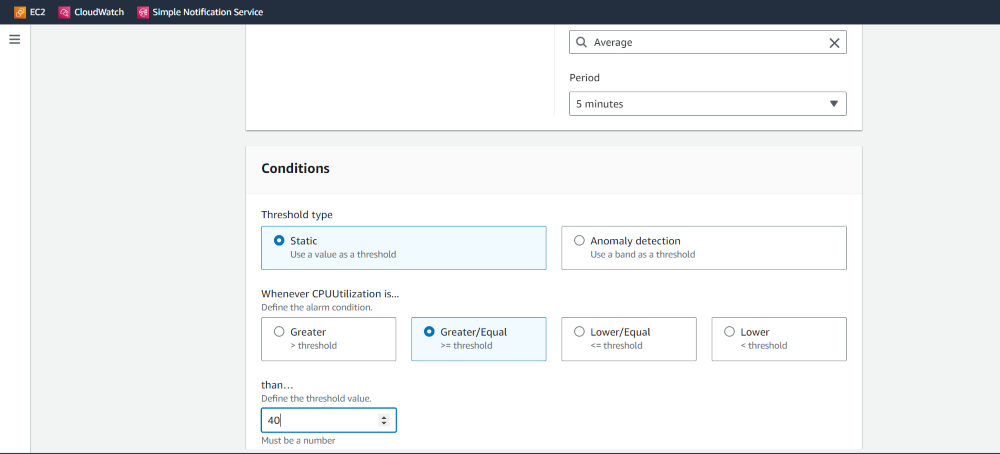 Conditions in cloud watch 