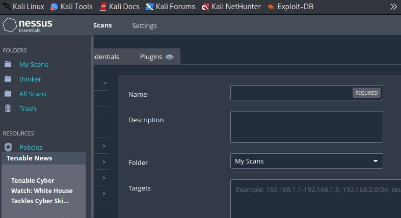 Enter scan name and target IP address