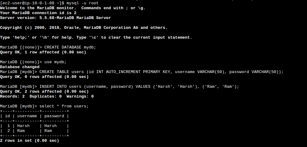 Accessing MariaDB Shell