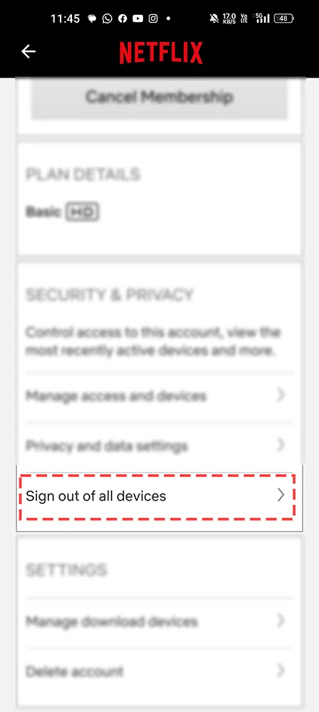 Click on Sign Out of All Devices