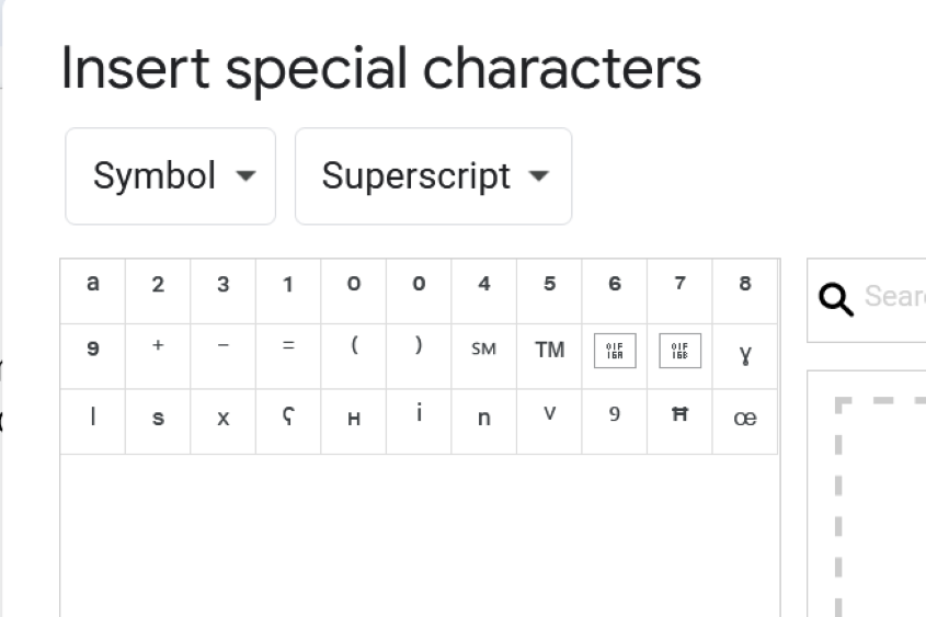 Selecting Symbol and Superscript in Dropdown