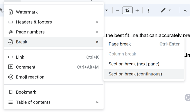 Selecting Section Break option