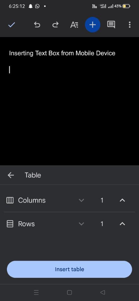 Inserting 1 x 1 Table