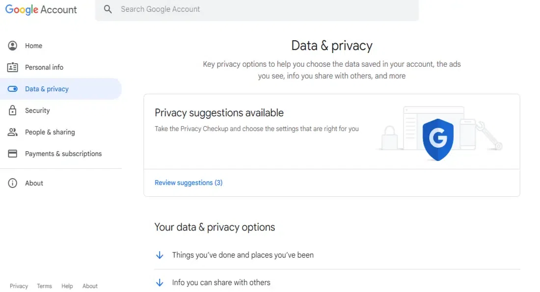 Google Account's Data & Privacy Settings