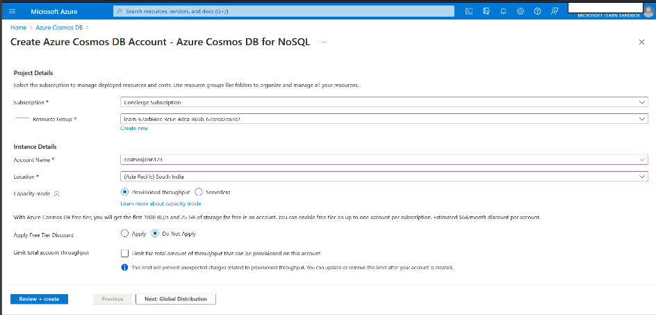 Azure Cosmos DB fo Nosql