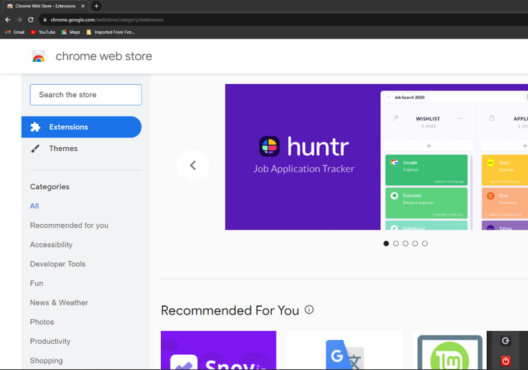 Opening Chrome Web Store