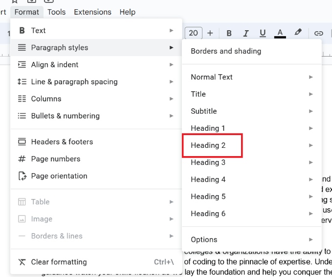 Choosing Heading Form