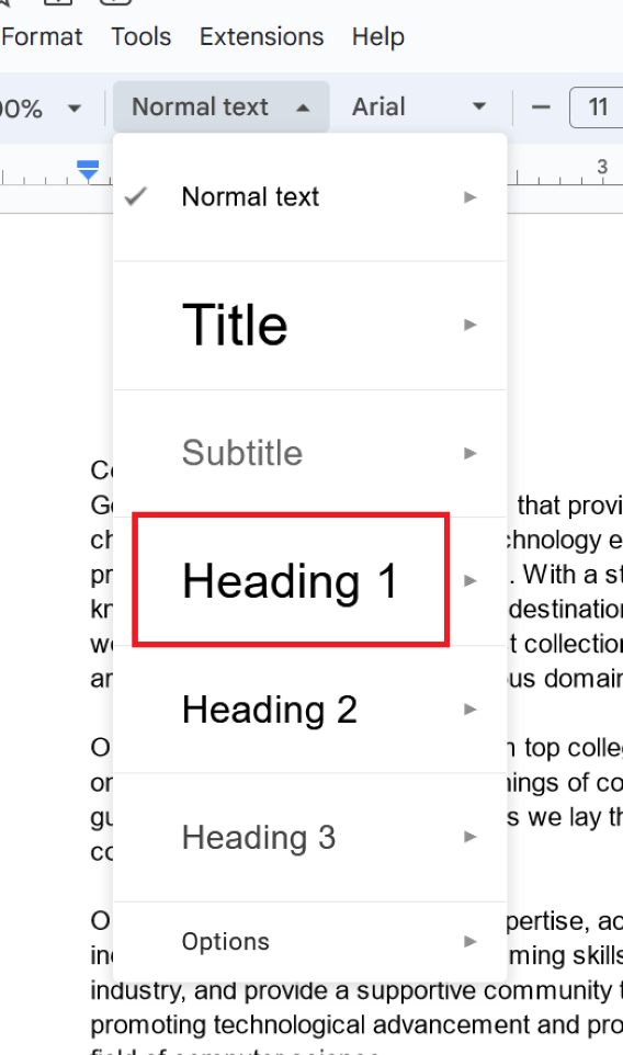 Selecting Heading Form