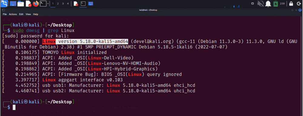 Checking Kernel Version using dmseg command