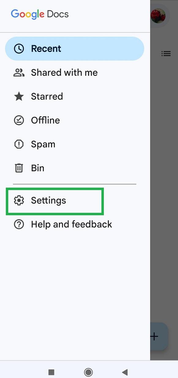 Select Settings in the navigation drawer of the app