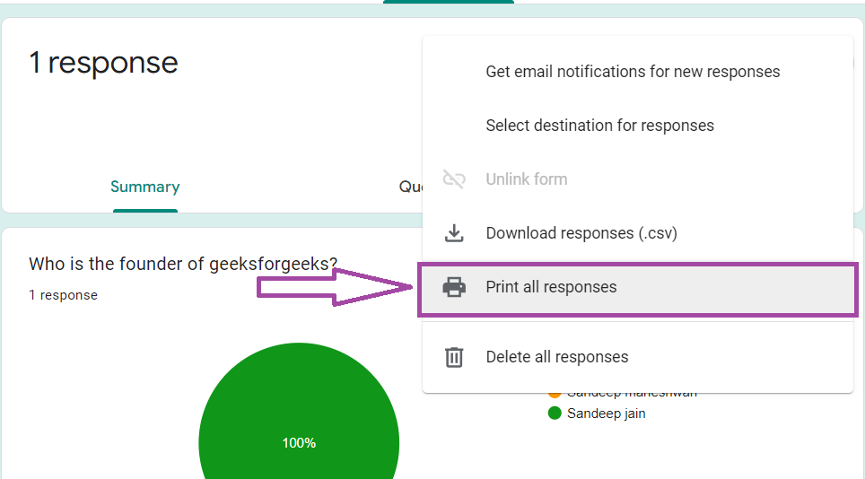 How to delete a response from google forms?