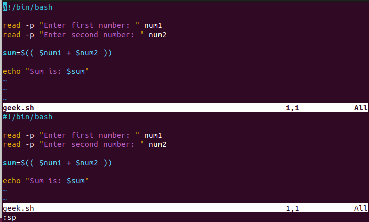 Splitting Vim Screen Horizontally and Vertically in Linux