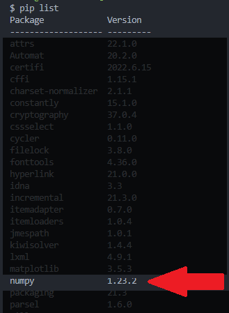 numpy_pip_list